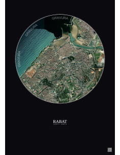 Rabat Satellite View Poster 2.5km Color | Gravura – Dark background