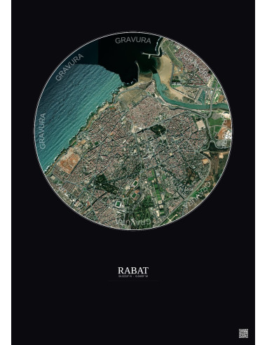 Affiche Rabat – Poster vue satellite 2.5km Couleur | Gravura – Fond foncé