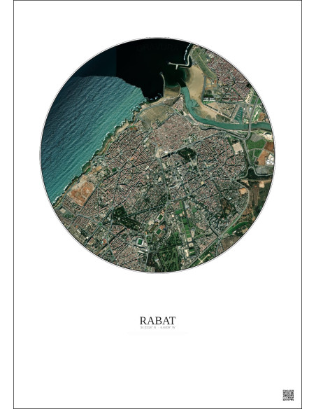 Rabat Satellite View Poster 2.5km Color | Gravura – Light background