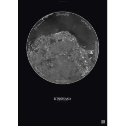 Affiche Kinshasa – Poster vue satellite 6km N&B | Gravura – Fond foncé