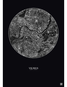 Vilnius Satellite View Poster 2.5km B&W | Gravura – Dark background