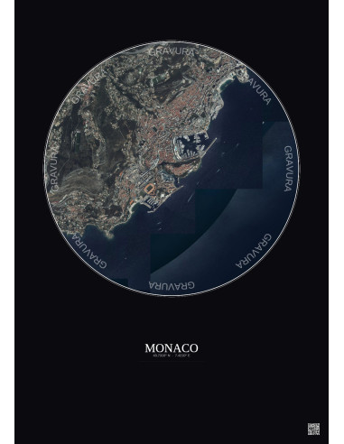 Monaco Satellite View Poster 2.5km Color | Gravura – Dark background