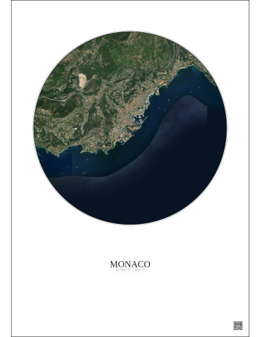 Affiche Monaco – Poster vue satellite 5km Couleur | Gravura – Fond clair