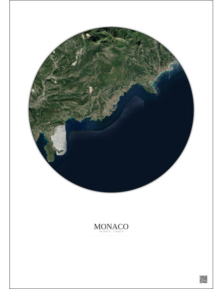 Affiche Monaco – Poster vue satellite 10km Couleur | Gravura – Fond clair