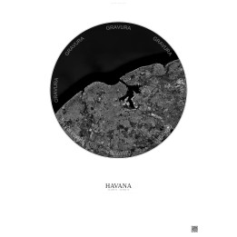 Affiche Havana – Poster vue satellite 10km N&B | Gravura – Fond clair