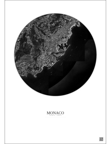 Monaco Satellite View Poster 2.5km B&W | Gravura – Light background