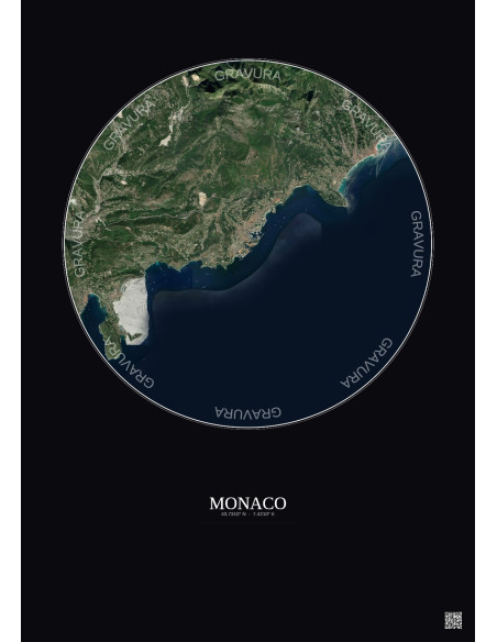 Affiche Monaco – Poster vue satellite 10km Couleur | Gravura – Fond foncé
