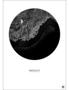 Affiche Monaco – Poster vue satellite 5km N&B | Gravura – Fond clair