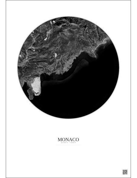 Monaco Satellite View Poster 10km B&W | Gravura – Light background