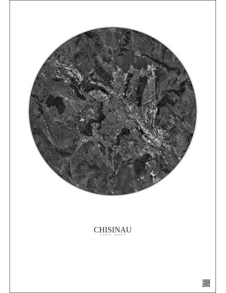 Affiche Chisinau – Poster vue satellite 10km N&B | Gravura – Fond clair