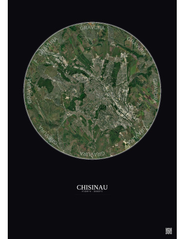 Affiche Chisinau – Poster vue satellite 10km Couleur | Gravura – Fond foncé