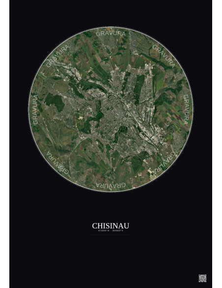 Affiche Chisinau – Poster vue satellite 10km Couleur | Gravura – Fond foncé