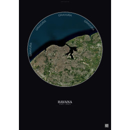 Affiche Havana – Poster vue satellite 10km Couleur | Gravura – Fond foncé