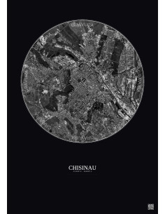 Affiche Chisinau – Poster vue satellite 6km N&B | Gravura – Fond foncé