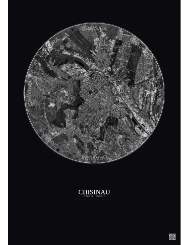 Chisinau Satellite View Poster 6km B&W | Gravura – Dark background