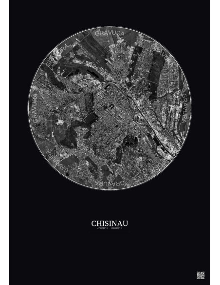 Chisinau Satellite View Poster 6km B&W | Gravura – Dark background