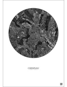 Affiche Chisinau – Poster vue satellite 6km N&B | Gravura – Fond clair