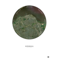 Affiche Kinshasa – Poster vue satellite 6km Couleur | Gravura – Fond clair