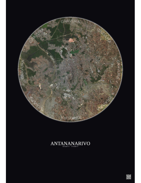 Antananarivo Satellite View Poster 10km Color | Gravura – Dark background