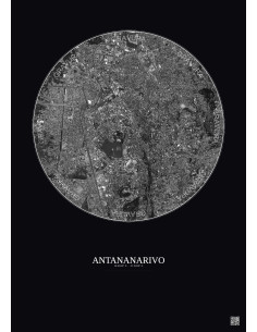 Antananarivo Satellite View Poster 2.5km B&W | Gravura – Dark background