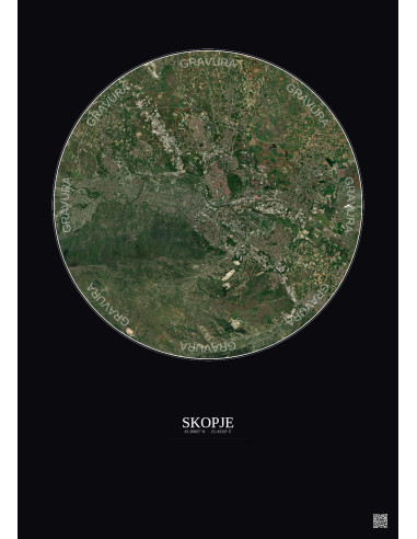 Affiche Skopje – Poster vue satellite 10km Couleur | Gravura – Fond foncé