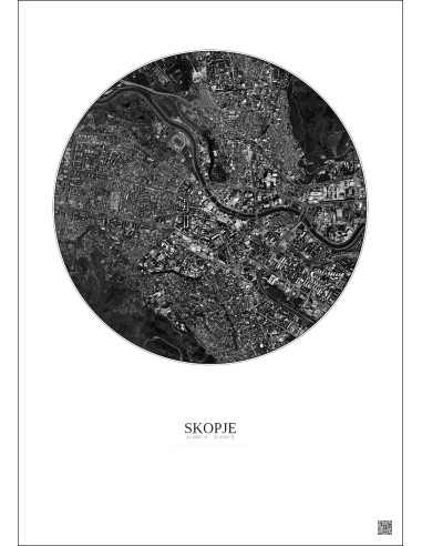 Affiche Skopje – Poster vue satellite 2.5km N&B | Gravura – Fond clair