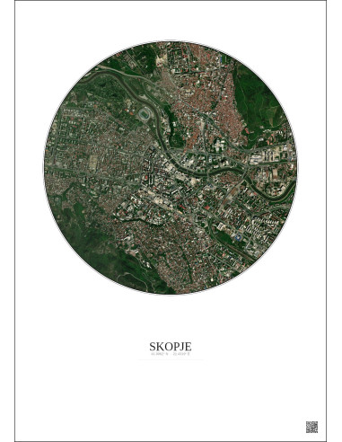 Affiche Skopje – Poster vue satellite 2.5km Couleur | Gravura – Fond clair