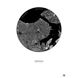 Affiche Havana – Poster vue satellite 2.5km N&B | Gravura – Fond clair