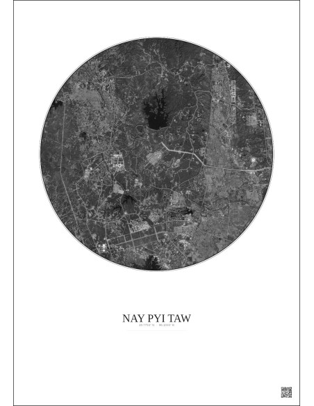 Nay Pyi Taw Satellite View Poster 10km B&W | Gravura – Light background