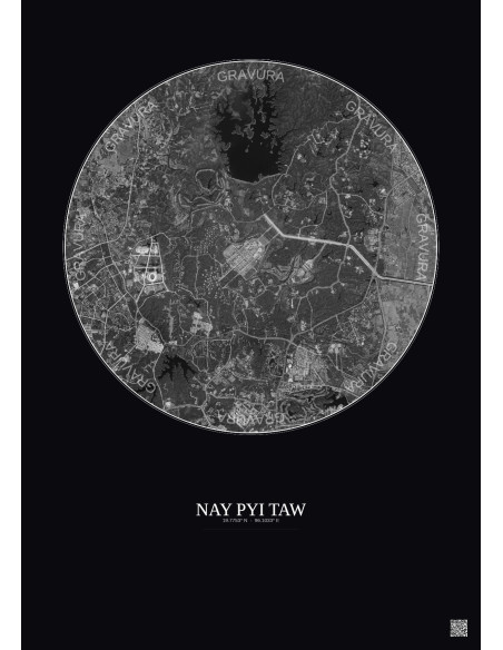 Nay Pyi Taw Satellite View Poster 6km B&W | Gravura – Dark background
