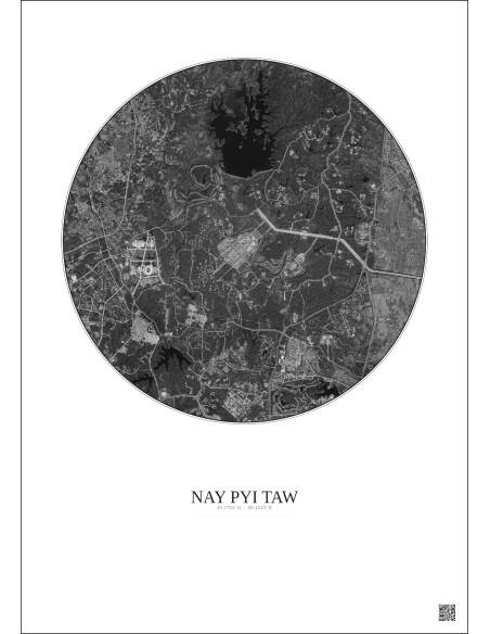 Affiche Nay Pyi Taw – Poster vue satellite 6km N&B | Gravura – Fond clair