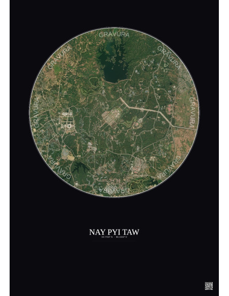 Affiche Nay Pyi Taw – Poster vue satellite 6km Couleur | Gravura – Fond foncé
