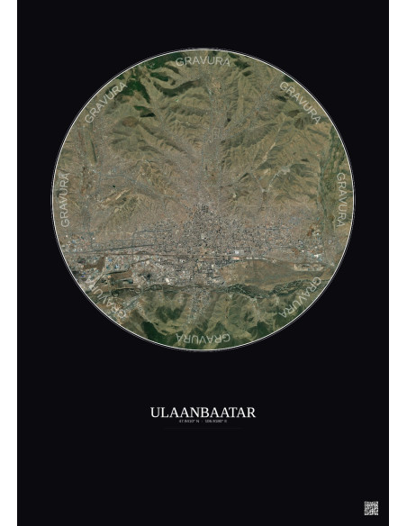 Affiche Ulaanbaatar – Poster vue satellite 10km Couleur | Gravura – Fond foncé