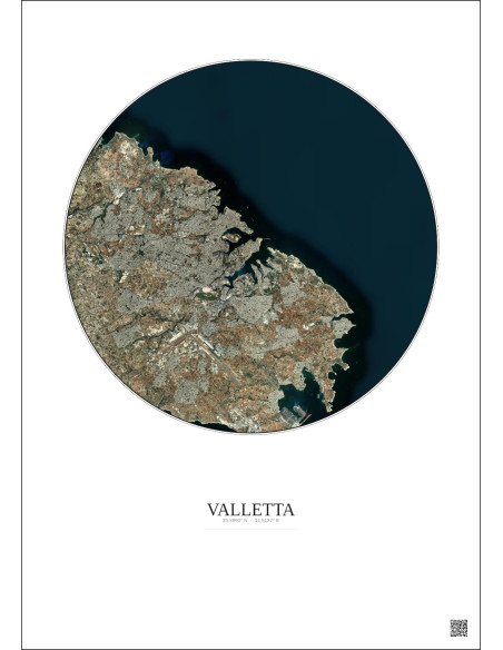 Affiche Valletta – Poster vue satellite 10km Couleur | Gravura – Fond clair