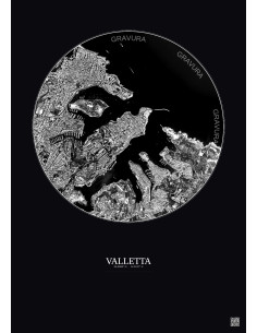 Affiche Valletta – Poster vue satellite 2.5km N&B | Gravura – Fond foncé