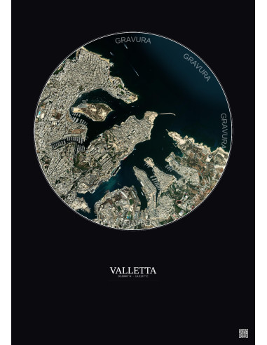 Affiche Valletta – Poster vue satellite 2.5km Couleur | Gravura – Fond foncé