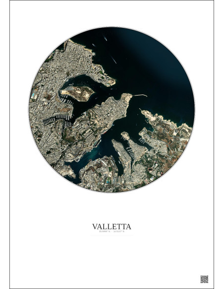 Affiche Valletta – Poster vue satellite 2.5km Couleur | Gravura – Fond clair