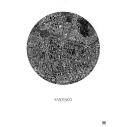 Affiche Santiago – Poster vue satellite 2.5km N&B | Gravura – Fond clair