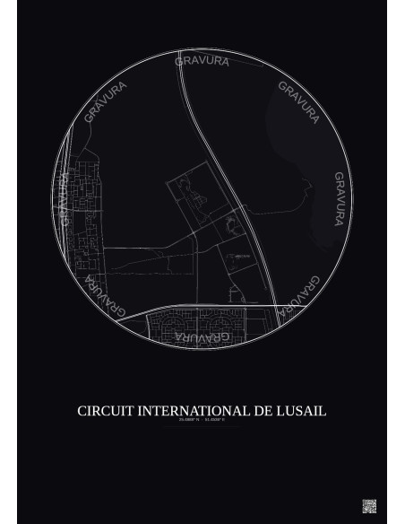 Circuit International De Lusail City Map Poster 5km | Gravura – Dark background