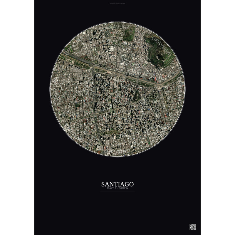 Affiche Santiago – Poster vue satellite 2.5km Couleur | Gravura – Fond foncé