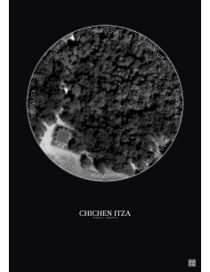 Chichen Itza Satellite View Poster 0.1km B&W | Gravura – Dark background