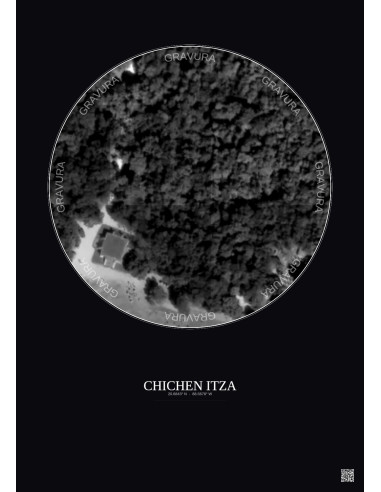 Chichen Itza Satellite View Poster 0.1km B&W | Gravura – Dark background