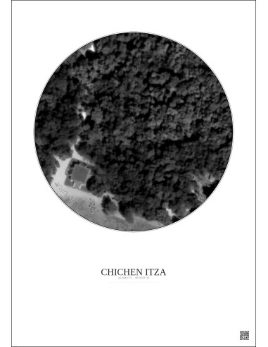 Affiche Chichen Itza – Poster vue satellite 0.1km N&B | Gravura – Fond clair