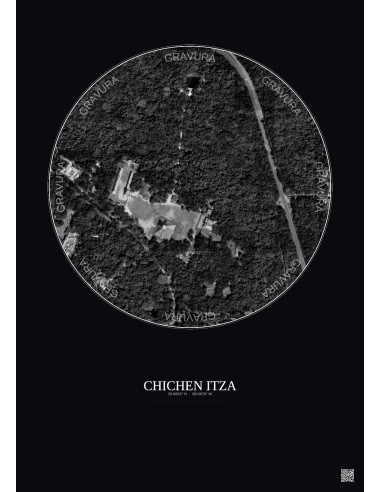 Chichen Itza Satellite View Poster 0.5km B&W | Gravura – Dark background