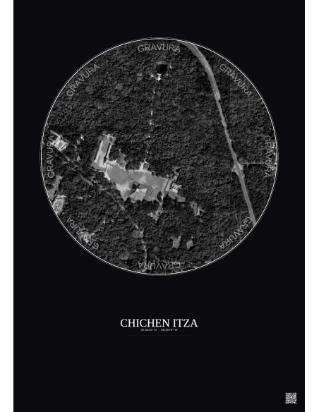 Chichen Itza Satellite View Poster 0.5km B&W | Gravura – Dark background