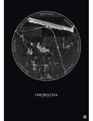 Chichen Itza Satellite View Poster 1km B&W | Gravura – Dark background