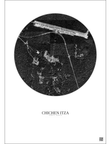 Chichen Itza Satellite View Poster 1km B&W | Gravura – Light background