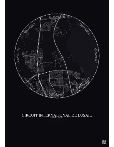 Circuit International De Lusail City Map Poster 10km | Gravura – Dark background