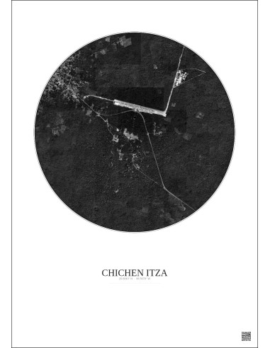 Affiche Chichen Itza – Poster vue satellite 2.5km N&B | Gravura – Fond clair