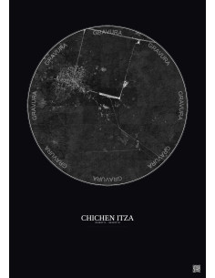 Chichen Itza Satellite View Poster 5km B&W | Gravura – Dark background